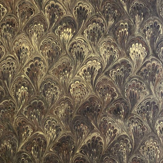 Hand Marbled Paper Peacock Pattern in Black and Gold ~ Berretti Marbled Arts